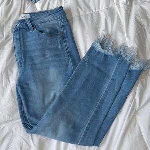 KanCan Women's Blue Frayed Hem Capri Jeans